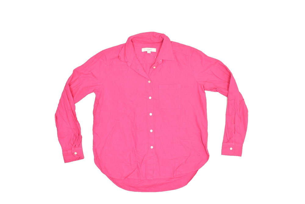LOFT Women's Regular Size XS Pink Linen Viscose Button Down Shirt